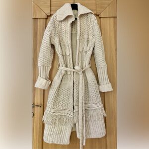 Dries Van Noten Cream Pure Wool Heavyweight Cardigan Coat Sweater